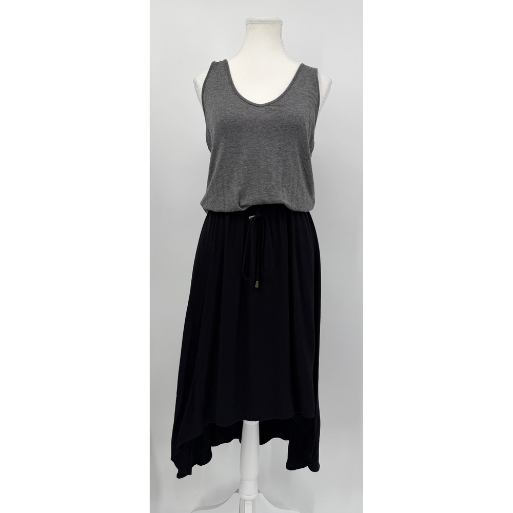 Drew Womens Gray Black Mixed Media High Low Maxi Dress V-Neck Made in USA XS